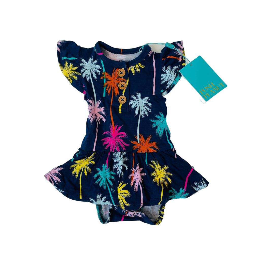 NWT Posh Peanut 6-12M Palmer Ruffled Capsleeve Henley Twirl Bodysuit
